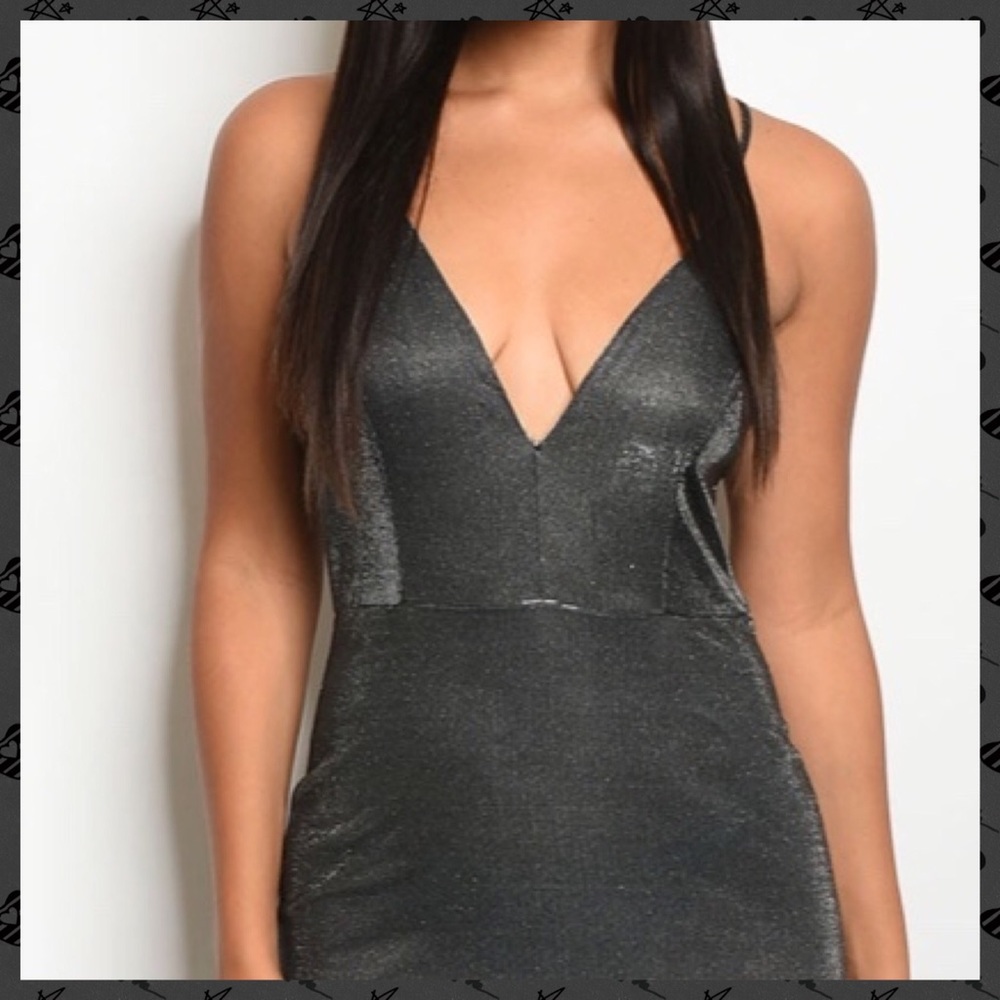 SHIMMERING BLACK RUNWAY DRESS-SLIP-TUNIC MIDI NEW - Picture 4 of 7